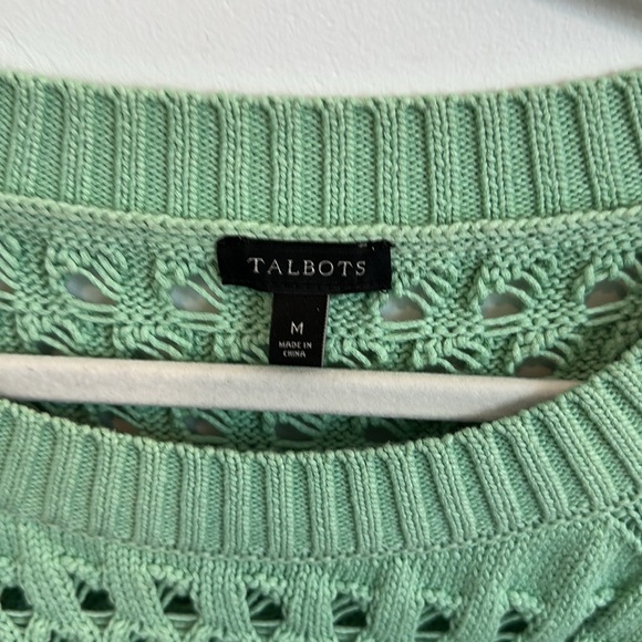 Talbots Mint Green Open Weave Crew-Neck Sweater, Cotton/Poly, Size Medium - Picture 3 of 6